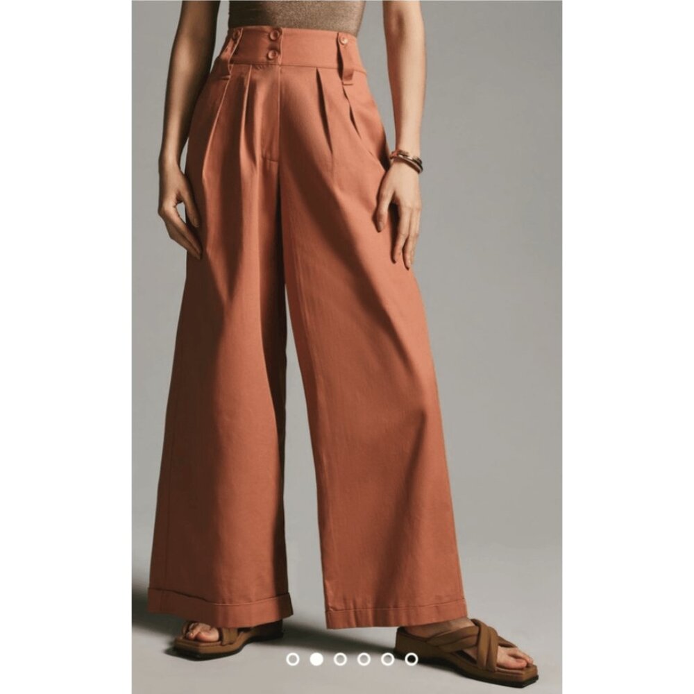 Anthropologie Tiny Ulysses Pants in Salmon Wide Leg Neutral, size M